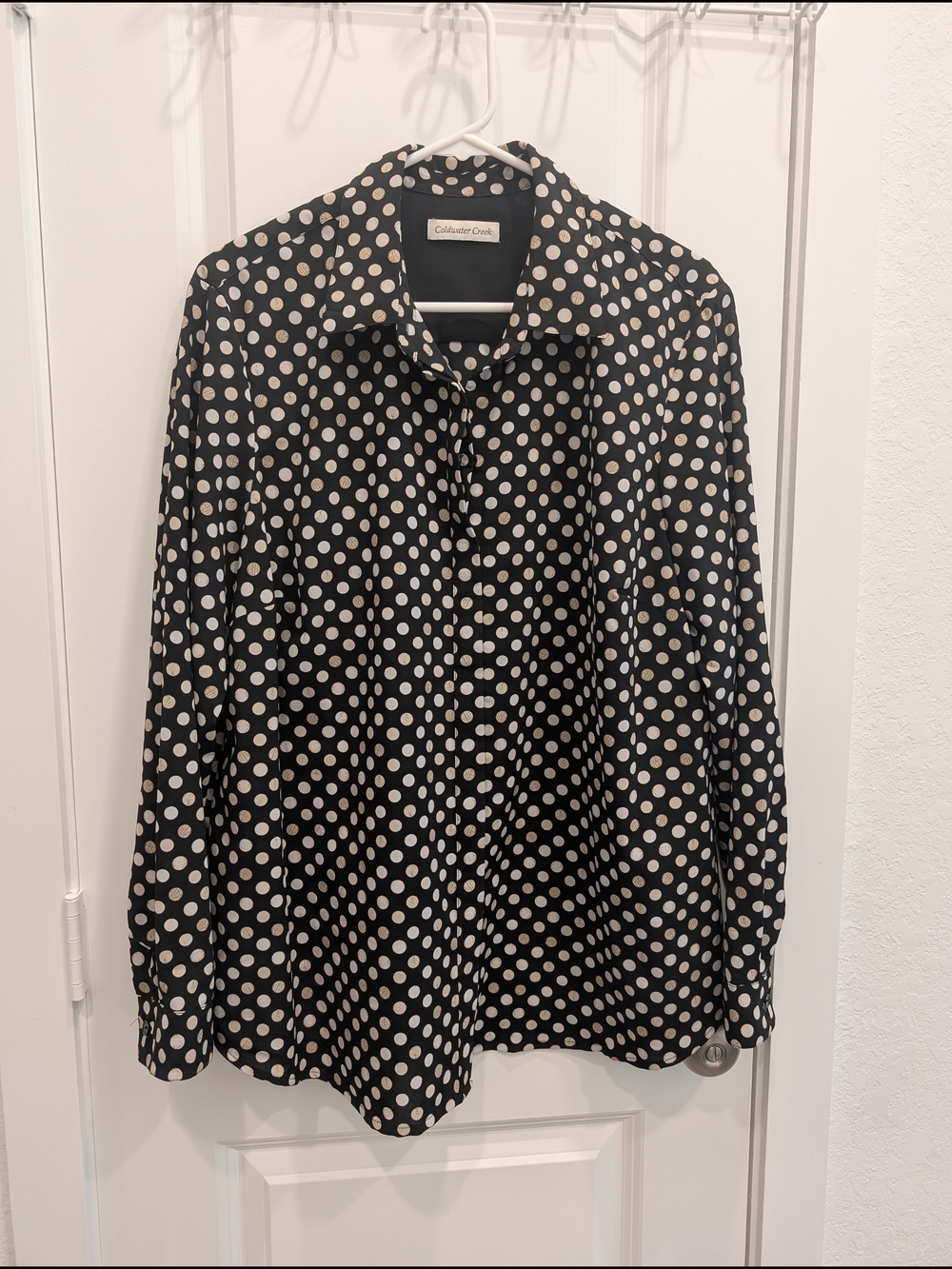 Coldwater Creek Black Polka Dot Button-Up Shirt